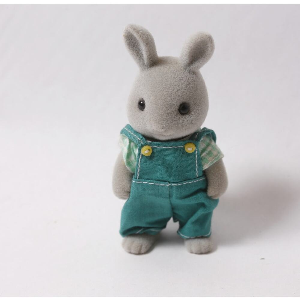 1980s Sylvanian Families Rocky Babblebrook Rabbit Flocked Doll ~ 260812-WH 701